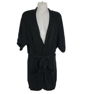 Michael Kors Womens Cardigan Sweater Large Black Open Front Tie Waist Pockets